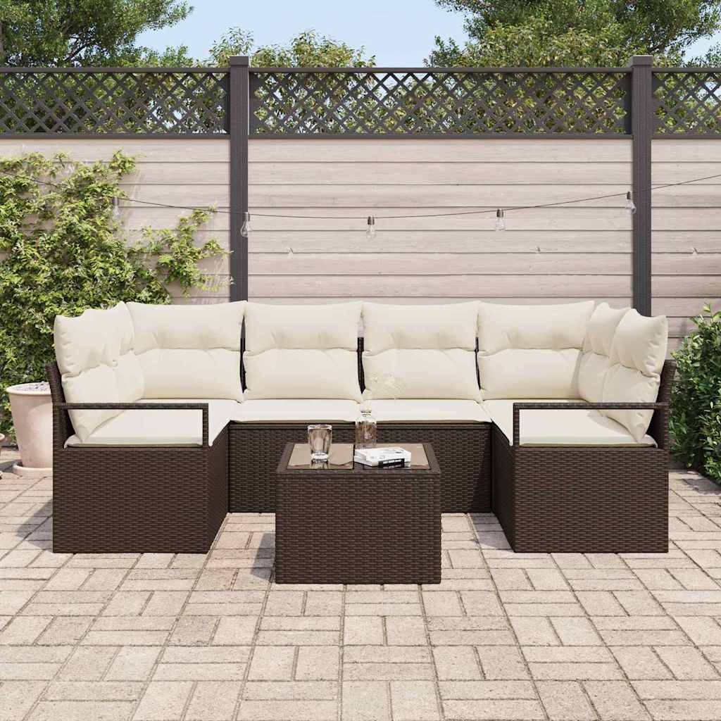 Garten-Sofa-Set mit Kissen mit Speicher 7 pcs Braun und Creme